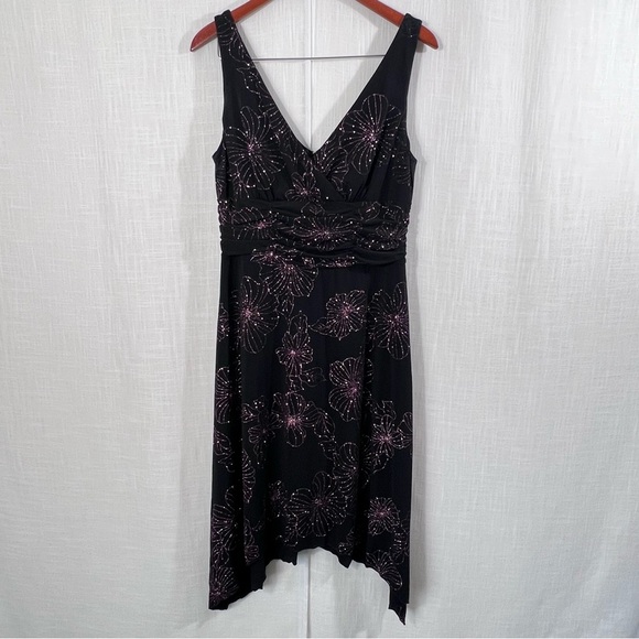 Vintage AGB Byer California Y2K Black Glitter Floral Shark Bite Dress Size 12 - Picture 1 of 11